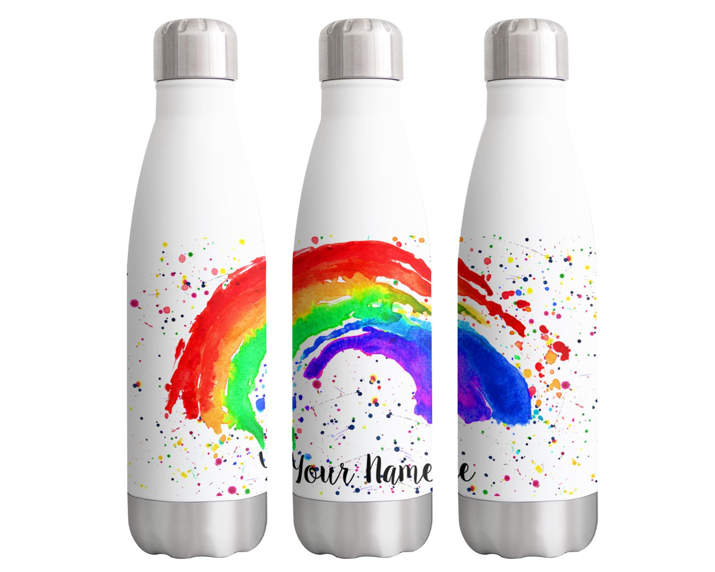 Vixar Rainbow Personalised Custom Bottle with your Text/name Watercolour owls Bird Animals Bottle Double Wall Insulated Stainless Steel Sport Drinks 500ml