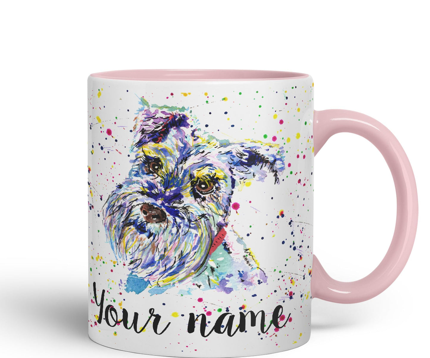 Personalised mug with Your Text name Schnauzer Terrier Dog Pet animals Watercolour Art Coloured Ceramic Mug Cup Gift 330ml 11oz Custom Work Office Tea Coffee