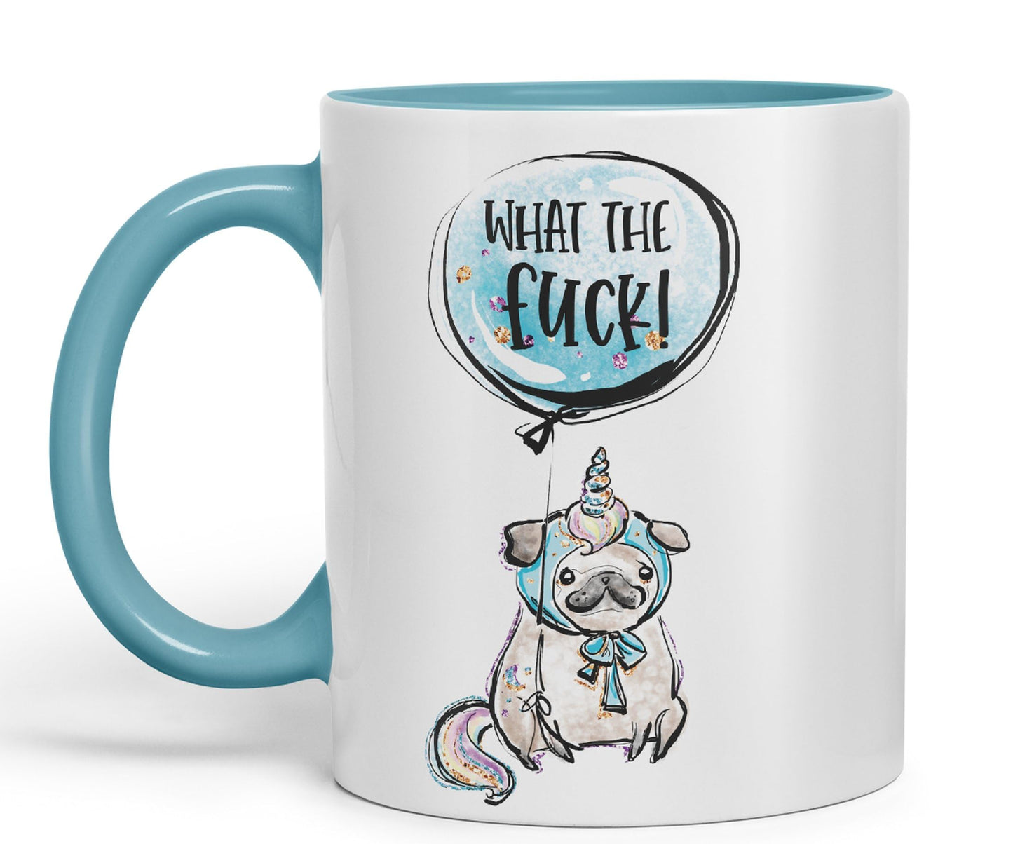 What The f…. Dog Unicorn Sarcastic Joke Gift Ceramic Coloured Mug Cup for Tea Coffee Hot Brew 330ml 11Oz