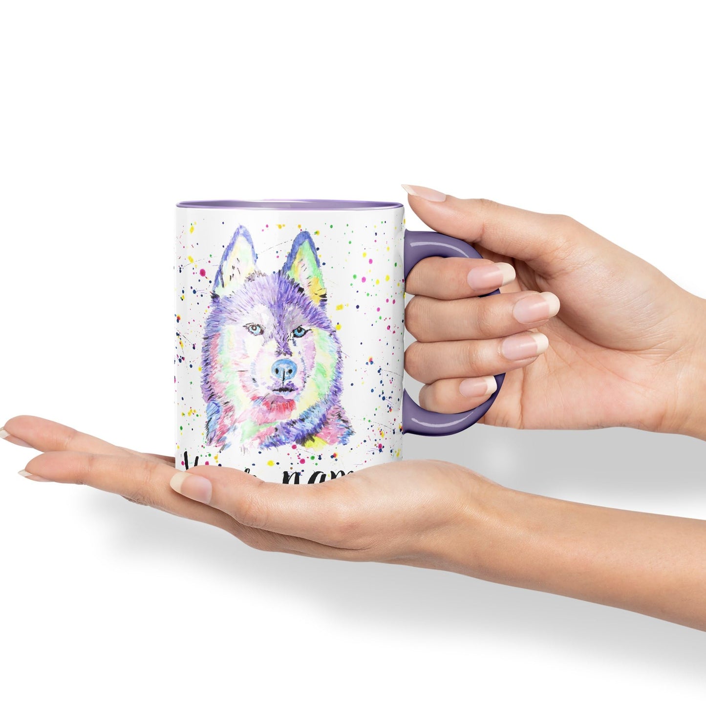 Vixar Personalised with Your Text Husky Snow Dog Pet Animals Watercolour Art Coloured Ceramic Mug Cup Gift 330ml 11oz Custom Work Office Tea Coffee