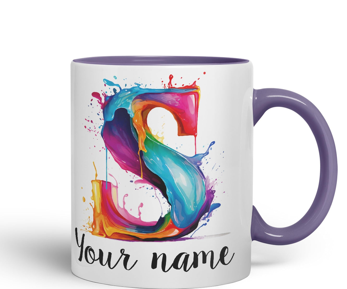 Personalised Letter S mug, Alphabet cusomized custom Letter S Monogram watercolour Ceramic Coloured Mug Cup for Tea Coffee Hot brew 330ml 11Oz Gift