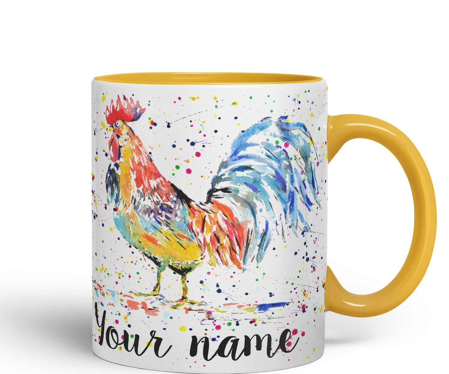 Vixar Personalised with Your Text Cockerel Chicken Hen Farm Watercolour Art Coloured Ceramic Mug Cup Gift 330ml 11oz Custom Work Office Tea Coffee