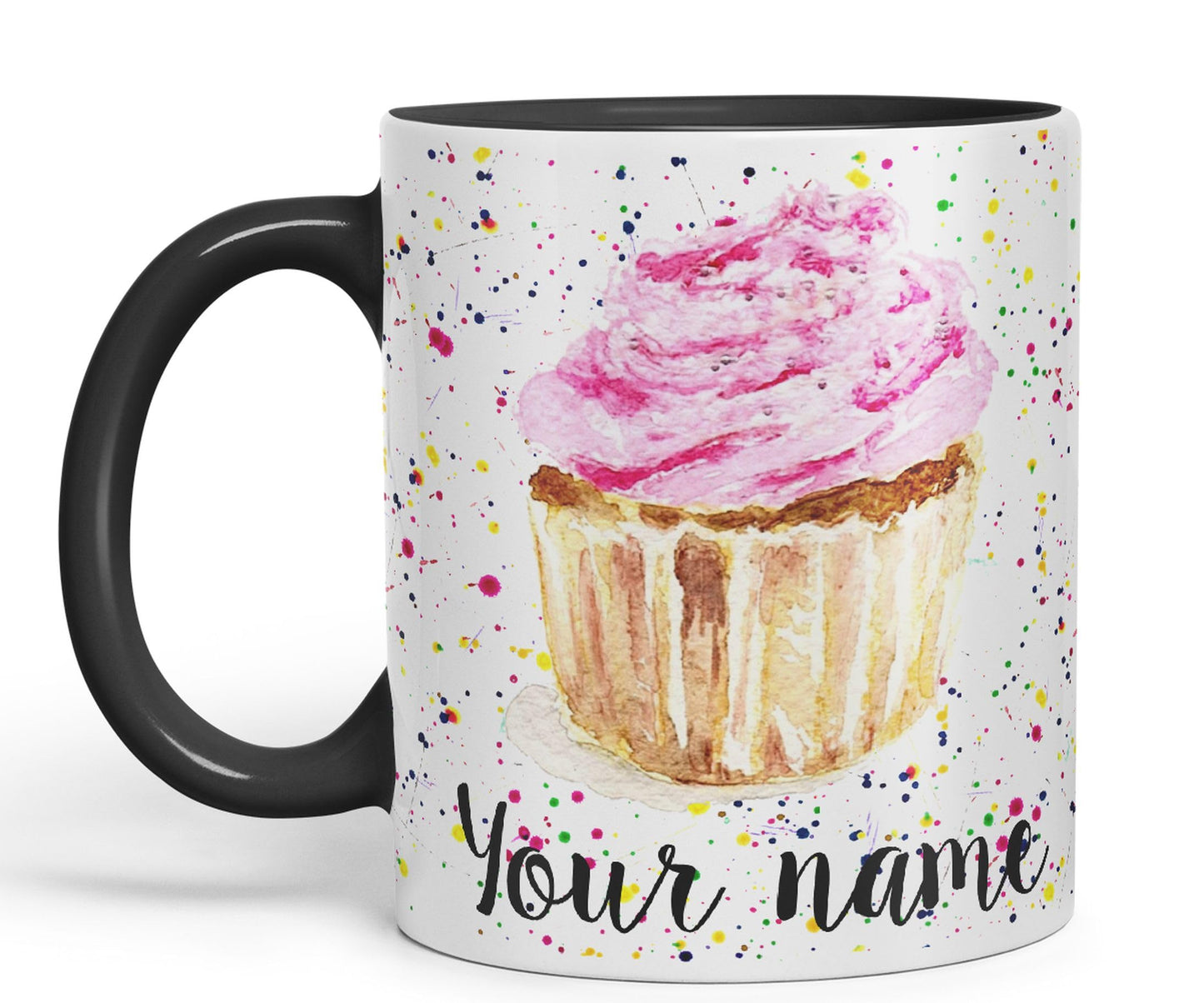 Vixar Personalised with Your Text Cupcake Cake Watercolour Art Coloured Ceramic Mug Cup Gift 330ml 11oz Custom Work Office Tea Coffee