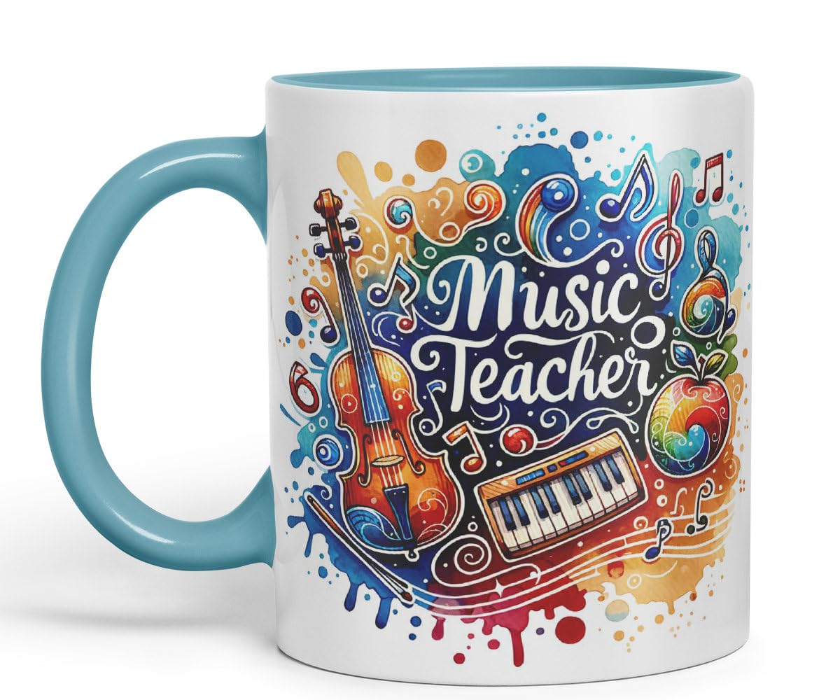 Vixar Music Teacher Mug Thank You, End of School Gift Ceramic Coloured Mug Cup for Tea Coffee Hot Brew 330ml 11Oz Gift