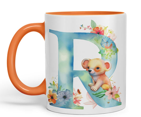 Letter R mug, Animals Alphabet Letter R Monogram animal for kids Ceramic Coloured Mug Cup for Tea Coffee Hot brew 330ml 11Oz Gift