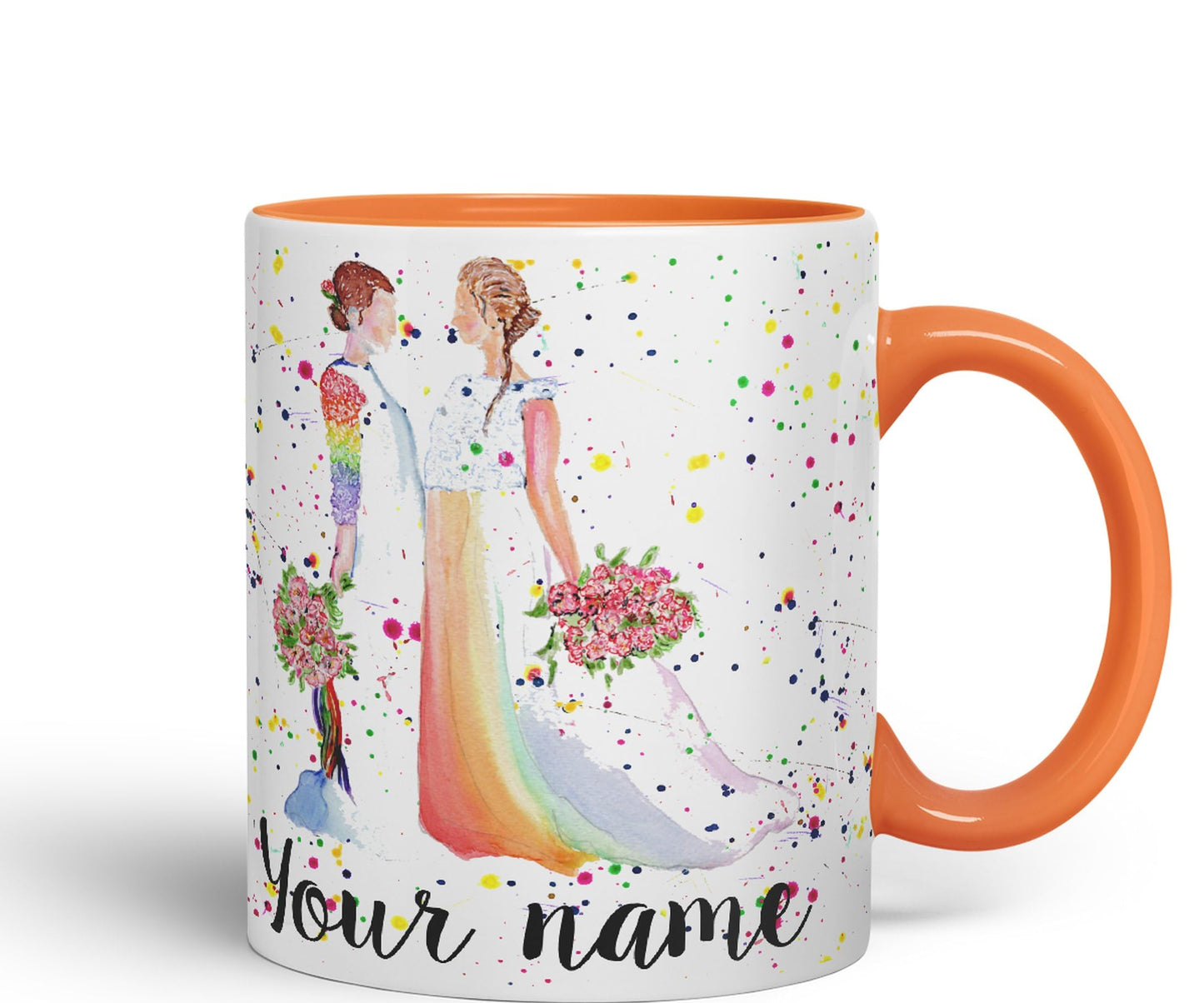 Vixar Personalised with Your Text Wedding Mrs and Mrs Pride Lesbian Art Coloured Ceramic Mug Cup Gift 330ml 11oz Custom Work Office Tea Coffee