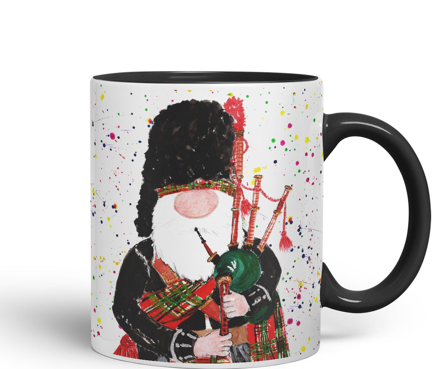 Vixar Scottish Bagpiping Gonk Tomte Watercolour Art Coloured Ceramic 330 ml Mug Cup Gift Birthday Work Office Tea Coffee