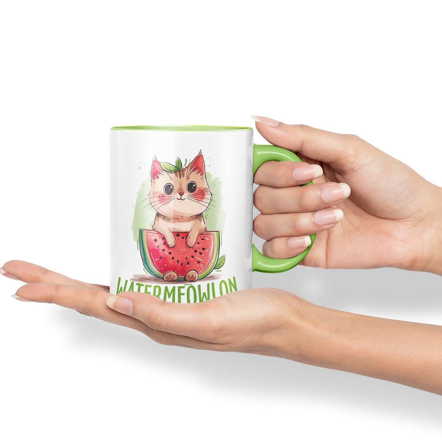 Watermeowlon Watermelon Kitty Cat Joke sarkasm Sarcastic Ceramic Coloured Mug Cup for Tea Coffee Hot Brew 330ml 11Oz Gift