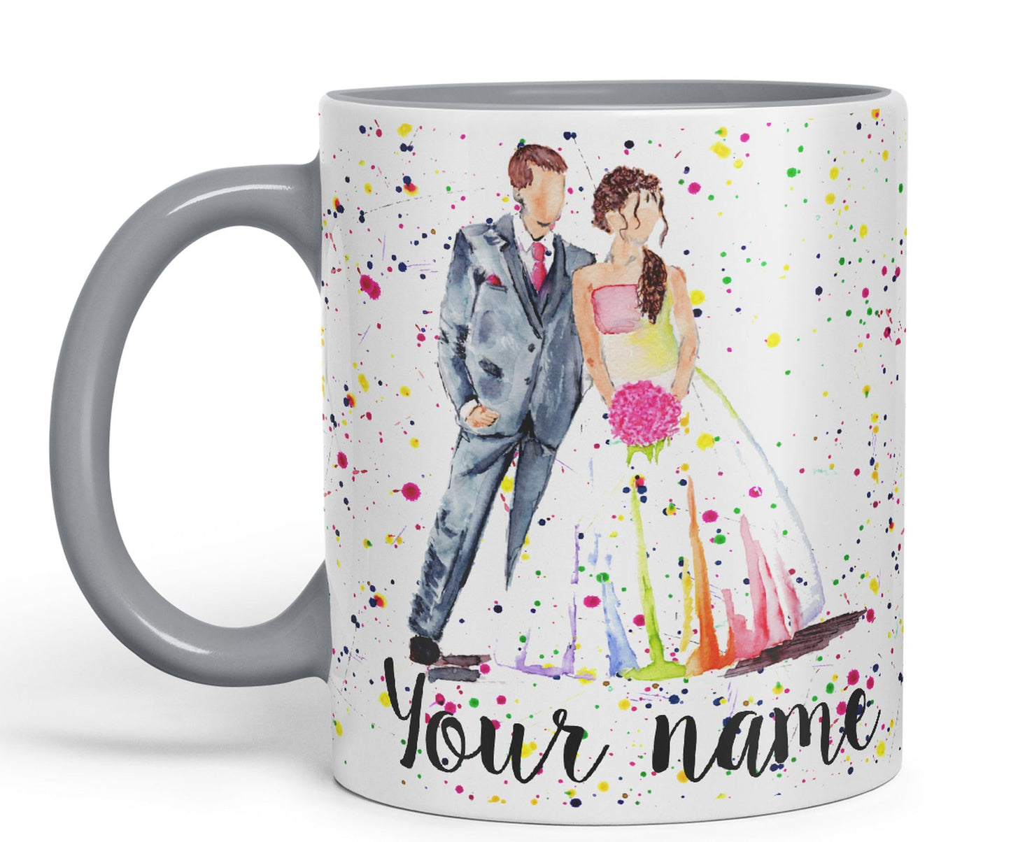 Vixar Personalised with Your Text Wedding Mr and Mrs Bride and Groom Art Coloured Ceramic Mug Cup Gift 330ml 11oz Custom Work Office Tea Coffee