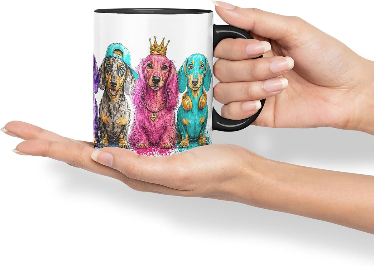 Vixar Dachshund Dog Mug – Cute Sausage Dog Coloured Ceramic Mug Cup Gift, 11oz (Black)