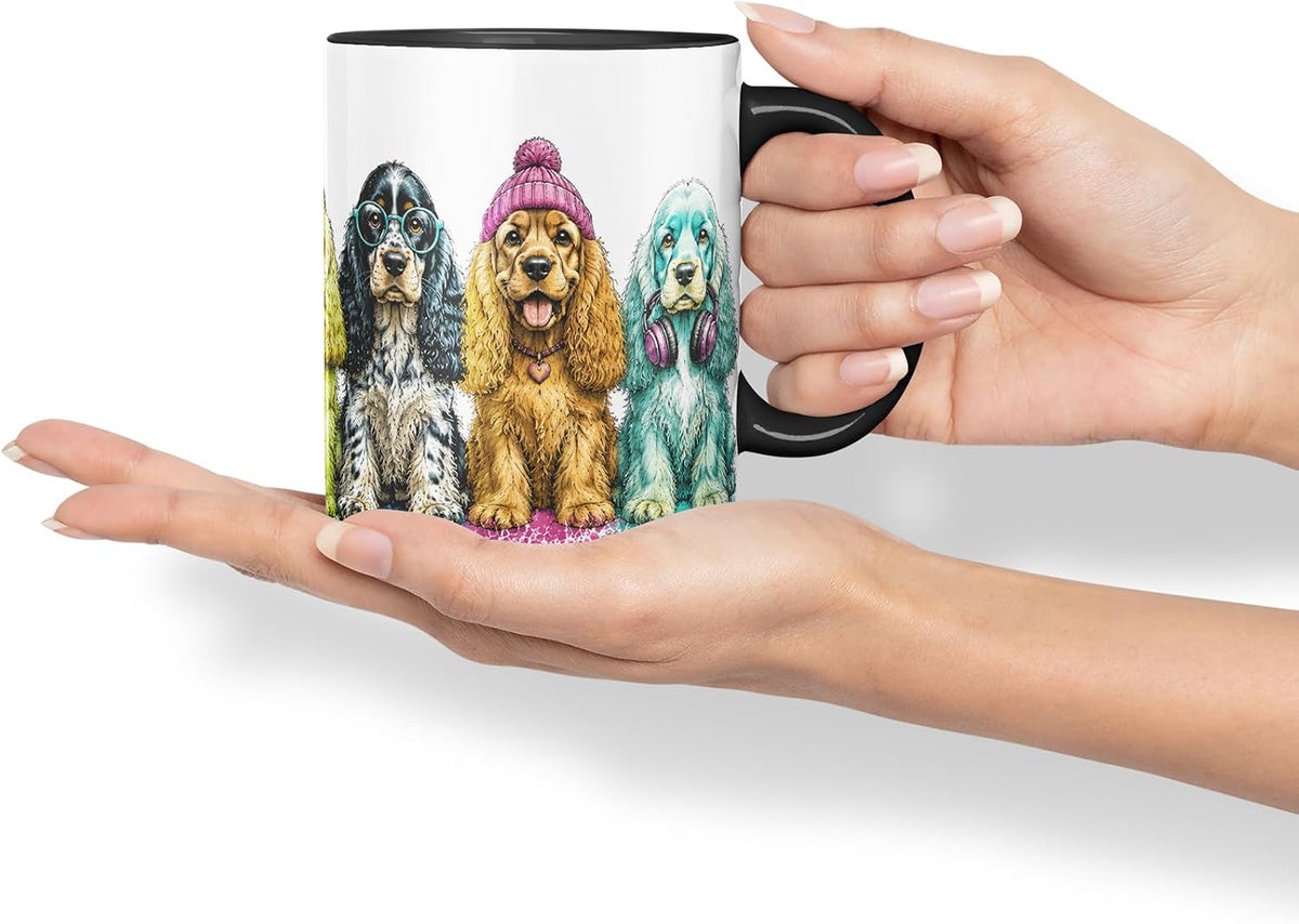 Vixar Cocker Spaniel Dog Mug – Cute Cocker Spaniel Coloured Ceramic Mug Cup Gift, 11oz (Black)