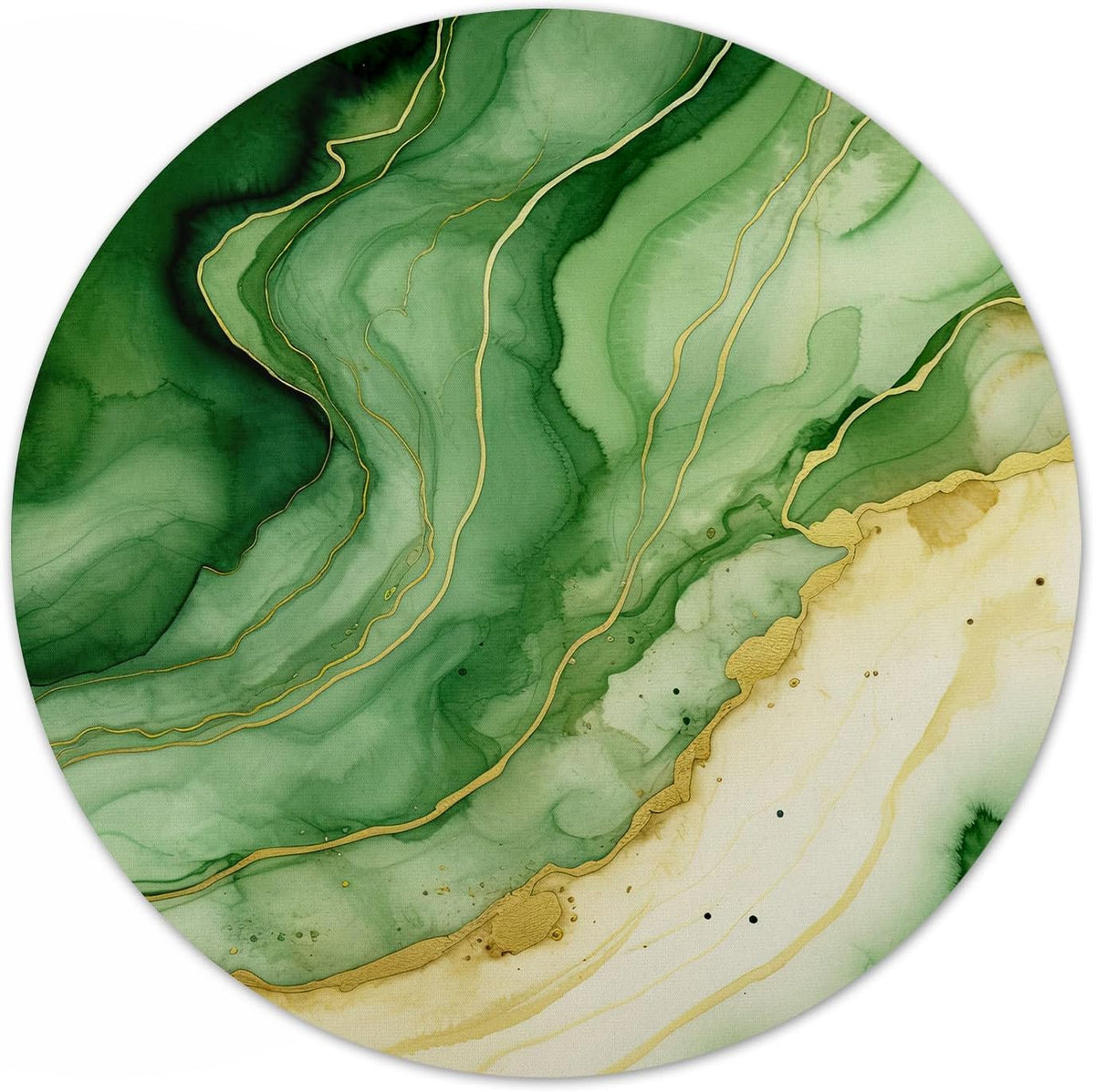 Vixar Green Marble Round Mouse Mat – Gold Effect Fabric Mouse Pad with 5mm Non-Slip Rubber Base, 202mm (Green)