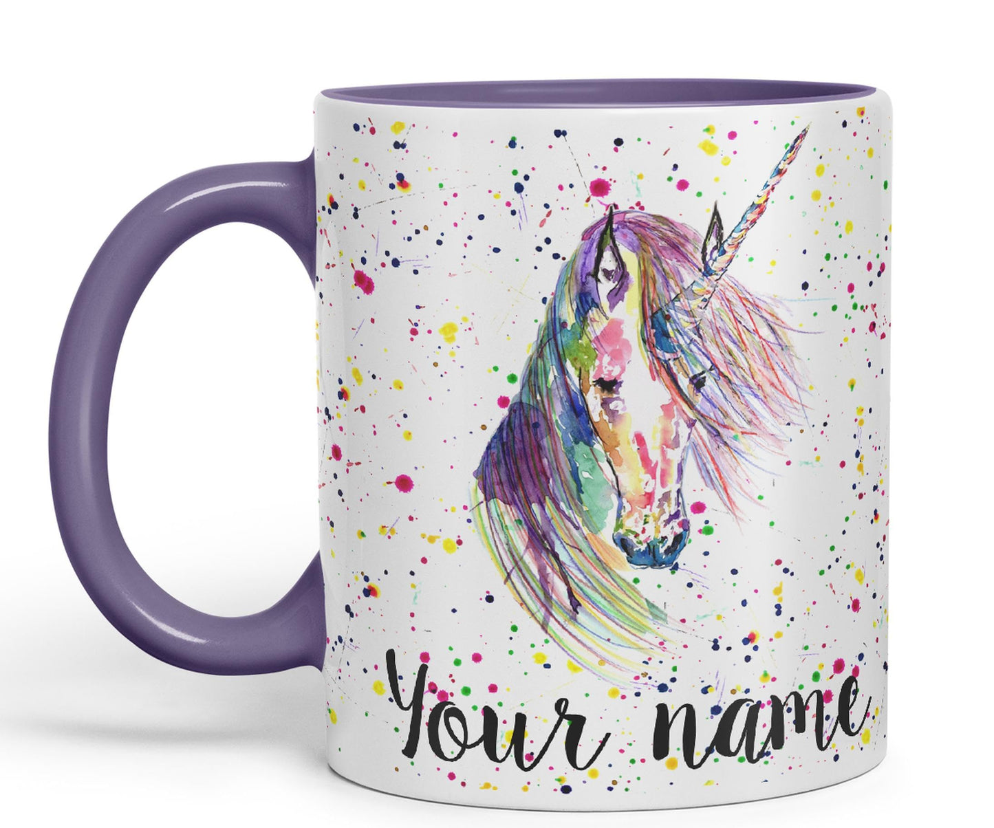 Vixar Personalised with Your Text Unicorn Watercolour Art Coloured Ceramic Mug Cup Gift 330ml 11oz Custom Work Office Tea Coffee (O2)