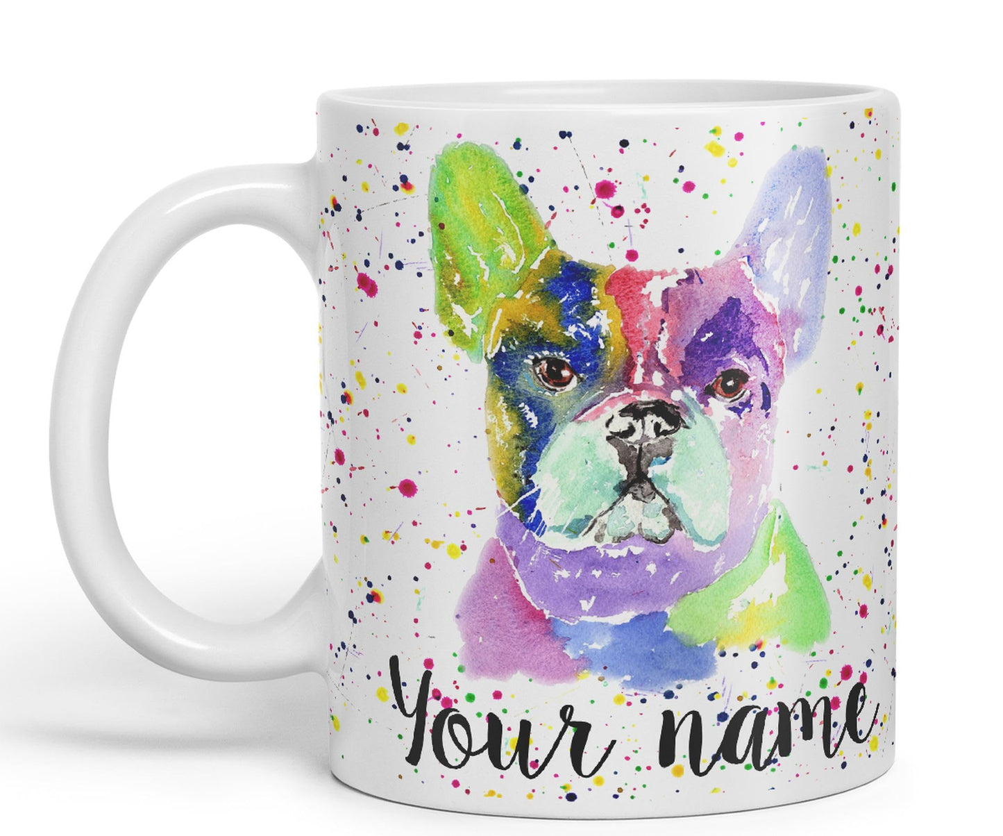 Vixar Personalised with Your Text French Bulldog Frenchie Dog Pet Animals Watercolour Art Coloured Ceramic Mug Cup Gift 330ml 11oz Custom Work Office Tea Coffee