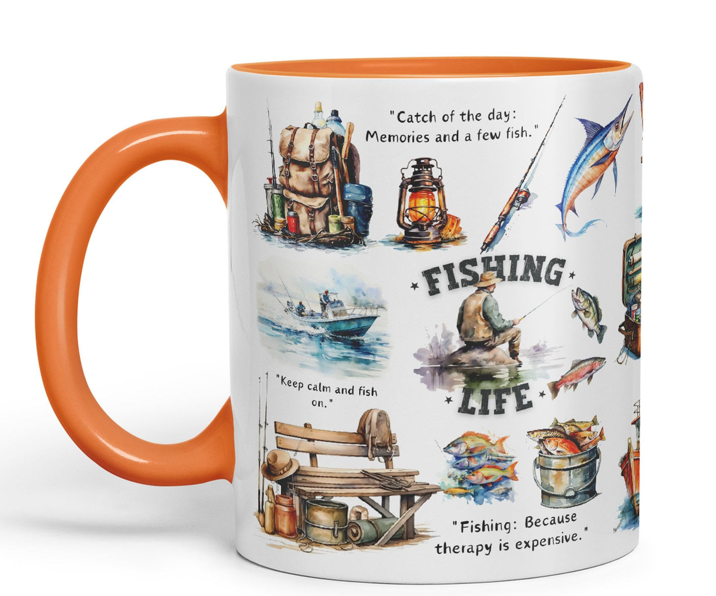 Fishing Life fish hobby Ceramic Coloured Mug Cup for Tea Coffee Hot brew 330ml 11Oz Gift