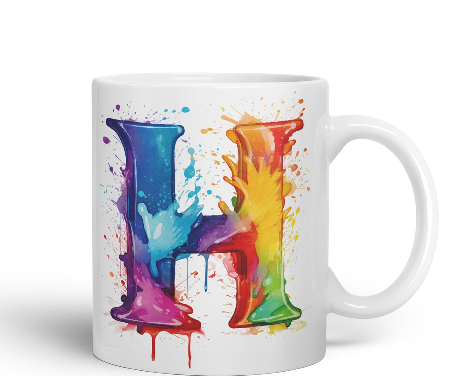 Letter H mug, Alphabet Letter H Monogram watercolour Ceramic Coloured Mug Cup for Tea Coffee Hot brew 330ml 11Oz Gift