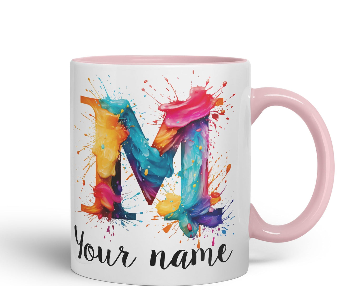 Personalised Letter M mug, Alphabet cusomized custom Letter M Monogram watercolour Ceramic Coloured Mug Cup for Tea Coffee Hot brew 330ml 11Oz Gift