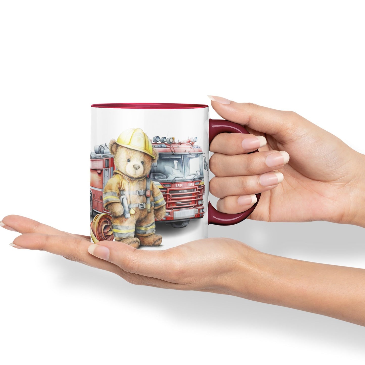 Vixar Teddy Bear Firefighter Firemen Themed Ceramic Mug Coloured Mug Cup Gift Birthday Work Office Tea Coffee