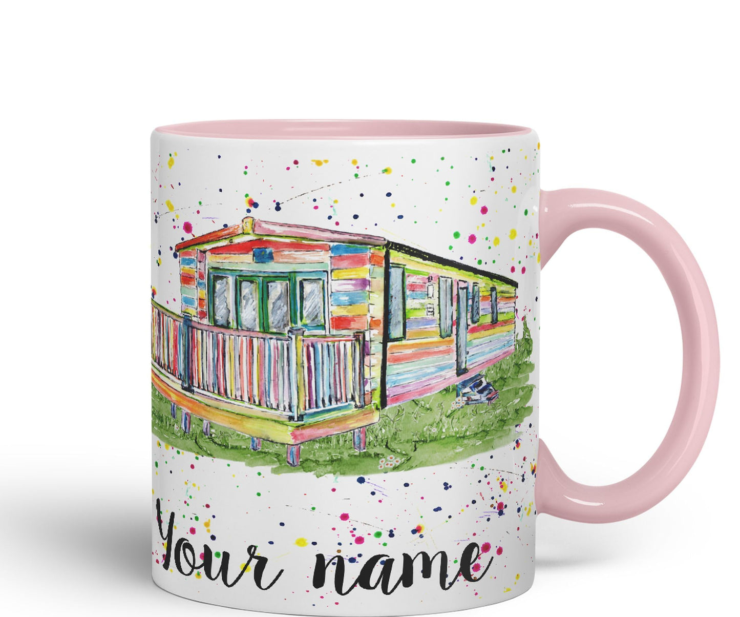 Vixar Personalised with Your Text Watercolour Caravan Static Holiday Homert Coloured Ceramic Mug Cup Gift 330ml 11oz Custom Work Office Tea Coffee