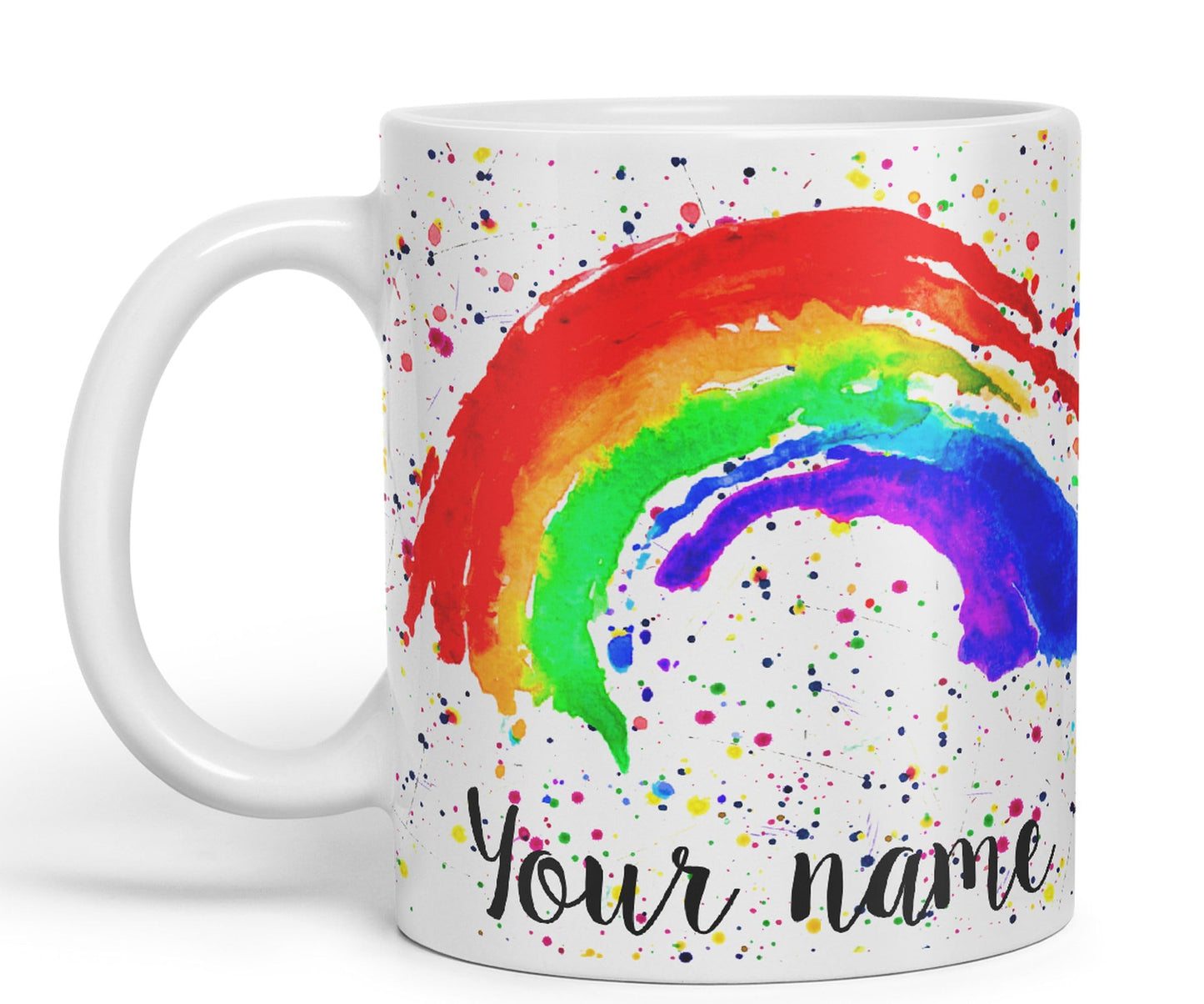 Vixar Personalised with Your Text Rainbow Watercolour Art Coloured Ceramic Mug Cup Gift 330ml 11oz Custom Work Office Tea Coffee (O1)