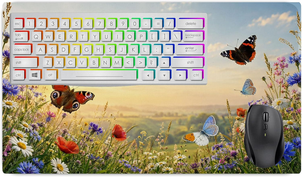 Vixar Wildflower Butterflies Large Desk Mat – Garden Nature Fabric Mouse Pad with 3mm Non-Slip Rubber Base, 600 x 350mm