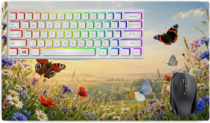 Vixar Wildflower Butterflies Large Desk Mat – Garden Nature Fabric Mouse Pad with 3mm Non-Slip Rubber Base, 600 x 350mm