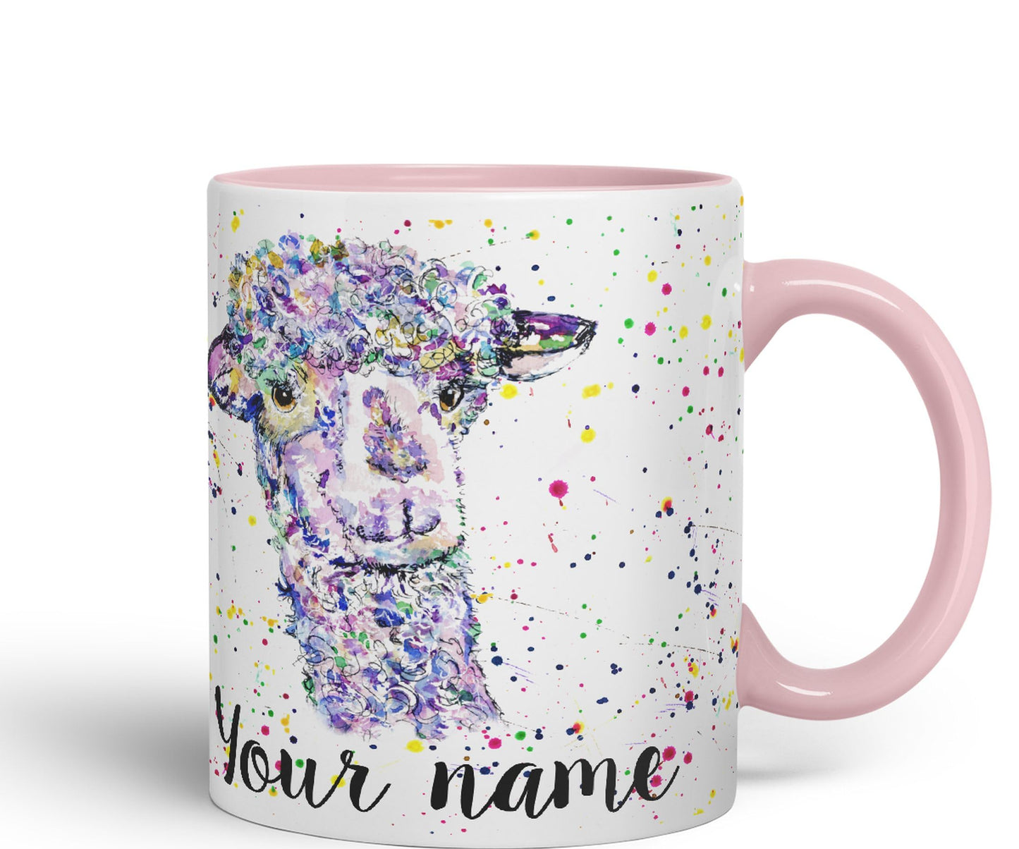 Vixar Personalised with Your Text Llama glama Animals Watercolour Art Coloured Ceramic Mug Cup Gift 330ml 11oz Custom Work Office Tea Coffee