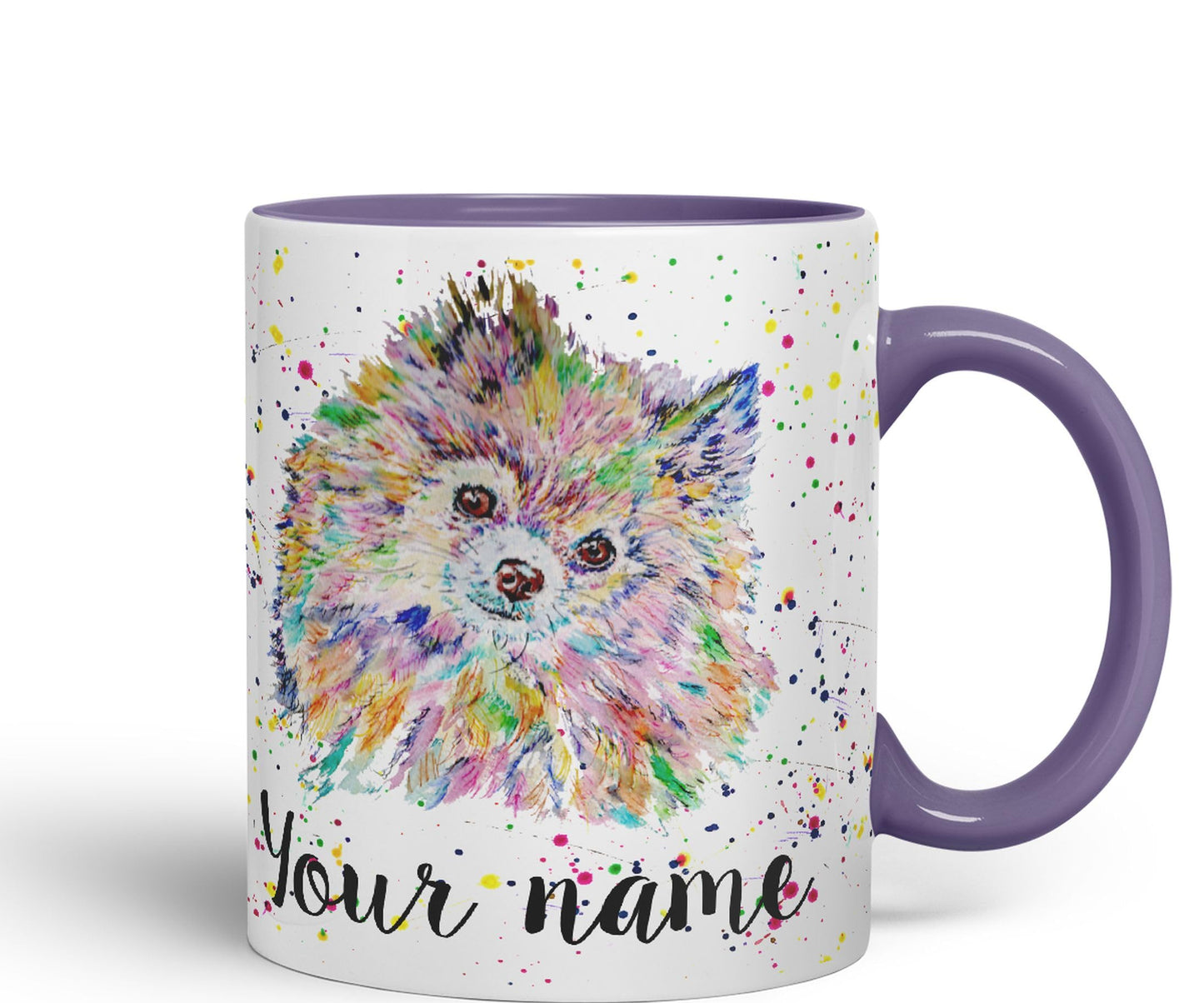 Personalised mug with Your Text name Pomeranian dog Pet animals Watercolour Art Coloured Ceramic Mug Cup Gift 330ml 11oz Custom Work Office Tea Coffee