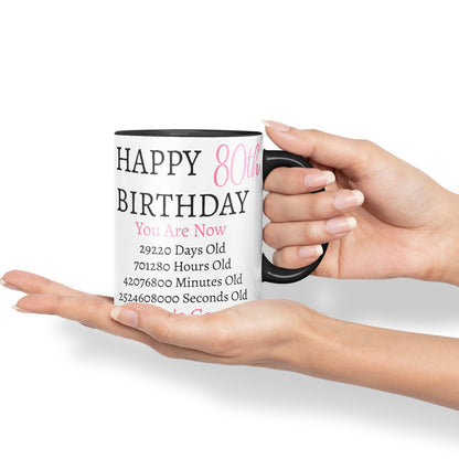 Vixar But Who's Counting Happy 80th Birthday Ceramic Coloured Mug Cup Gift Days Hours Minutes (Pink)