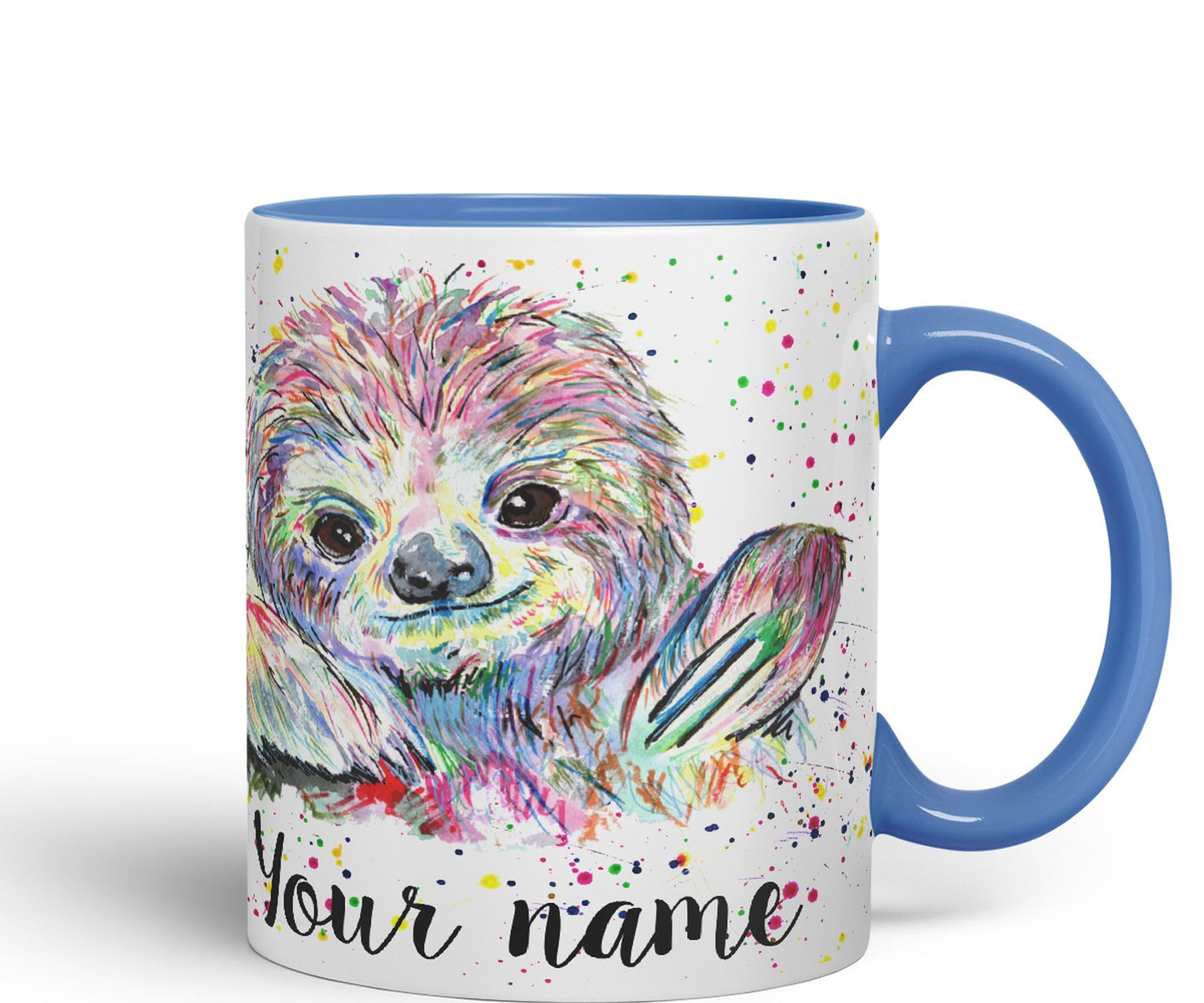 Vixar Personalised with Your Text Sloth Lazy Animals Watercolour Art Coloured Ceramic Mug Cup Gift 330ml 11oz Custom Work Office Tea Coffee (O1)