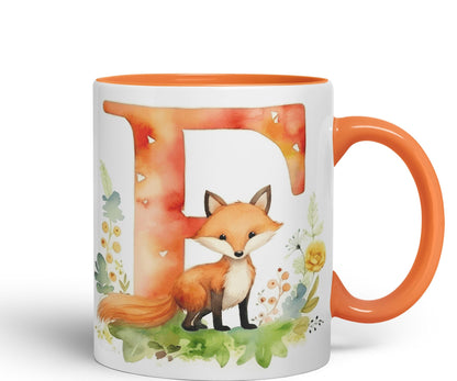 Letter F mug, Animals Alphabet Letter F Monogram animal for kids Ceramic Coloured Mug Cup for Tea Coffee Hot brew 330ml 11Oz Gift