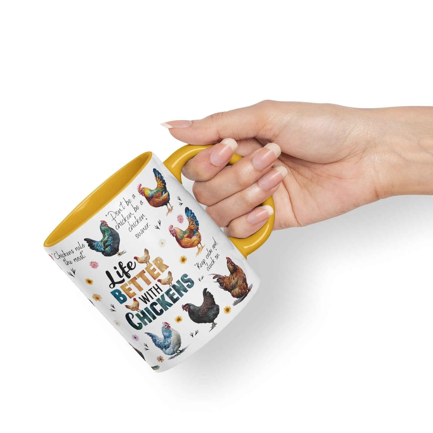 Life Better with Chickens Joke sarkasm Sarcastic Ceramic Coloured Mug Cup for Tea Coffee Hot Brew 330ml 11Oz Gift