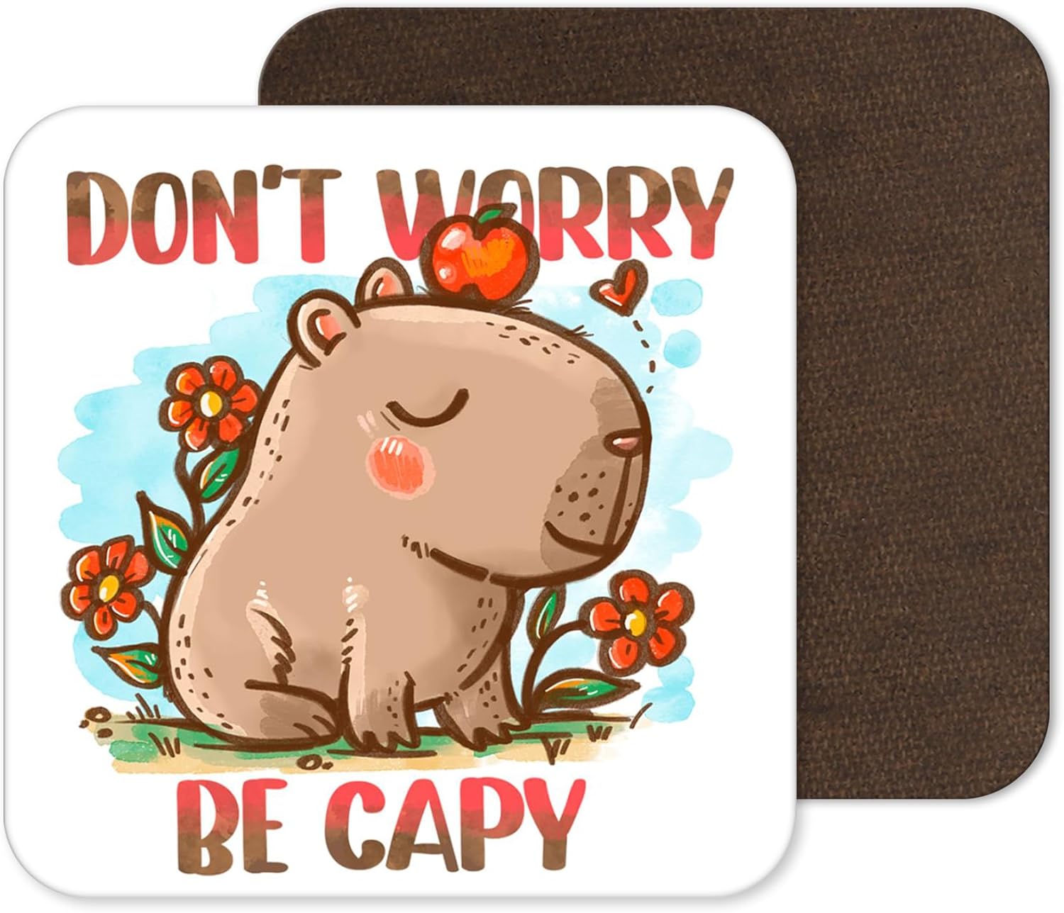 Don’t Worry Be Capy Cute Capybara Coaster Set – Funny Animal Drink Coasters for Home & Office Gift (set of 4)