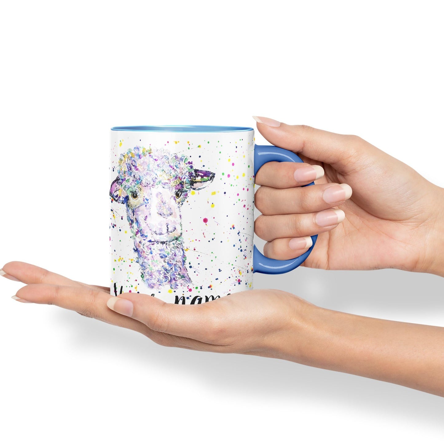 Vixar Personalised with Your Text Llama glama Animals Watercolour Art Coloured Ceramic Mug Cup Gift 330ml 11oz Custom Work Office Tea Coffee