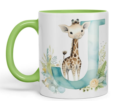 Letter J mug, Animals Alphabet Letter J Monogram animal for kids Ceramic Coloured Mug Cup for Tea Coffee Hot brew 330ml 11Oz Gift