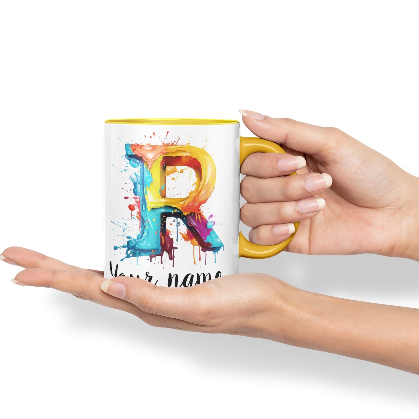 Personalised Letter R mug, Alphabet cusomized custom Letter R Monogram watercolour Ceramic Coloured Mug Cup for Tea Coffee Hot brew 330ml 11Oz Gift