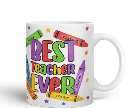 Vixar Best Teacher Ever Crayons, Ceramic 330 ml 11oz Coloured Mug Cup, Teacher Gift from Kids, School Gift, end of Year for Coffee Tea (T5)