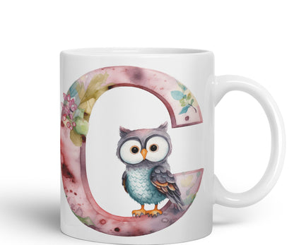 Letter C mug, Animals Alphabet Letter C Monogram animal for kids Ceramic Coloured Mug Cup for Tea Coffee Hot brew 330ml 11Oz Gift
