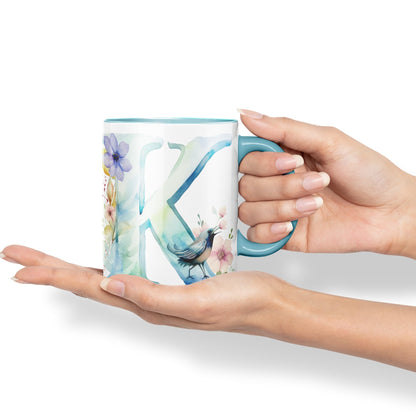 Letter K mug, Animals Alphabet Letter K Monogram animal for kids Ceramic Coloured Mug Cup for Tea Coffee Hot brew 330ml 11Oz Gift