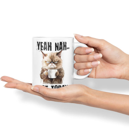 Yeah Nah.. Not Today, Cat Gift Sarcastic Joke Ceramic Coloured Mug Cup for Tea Coffee Hot Brew 330ml 11Oz
