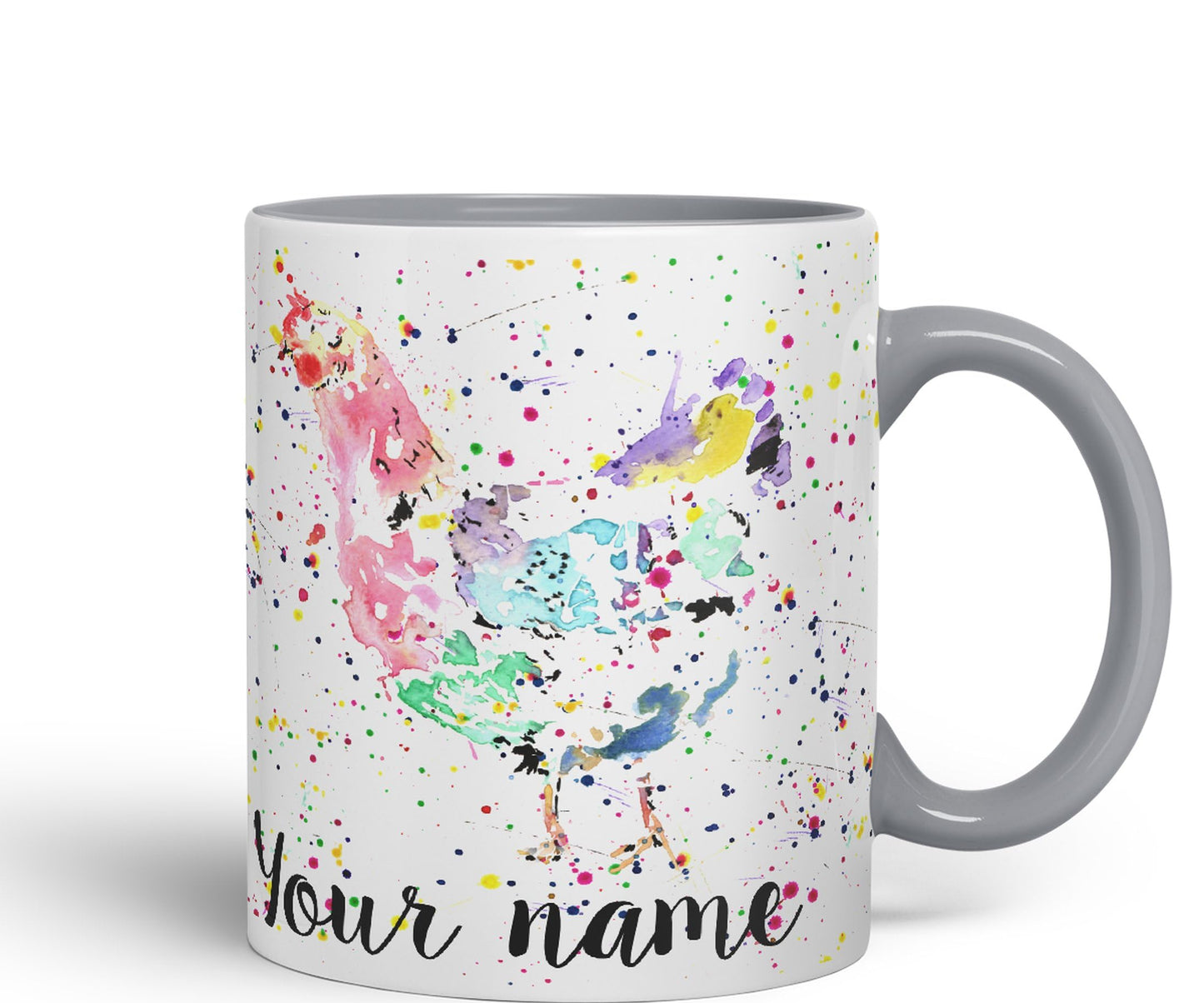 Vixar Personalised with Your Text Chicken Hen Farm Watercolour Art Coloured Ceramic Mug Cup Gift 330ml 11oz Custom Work Office Tea Coffee