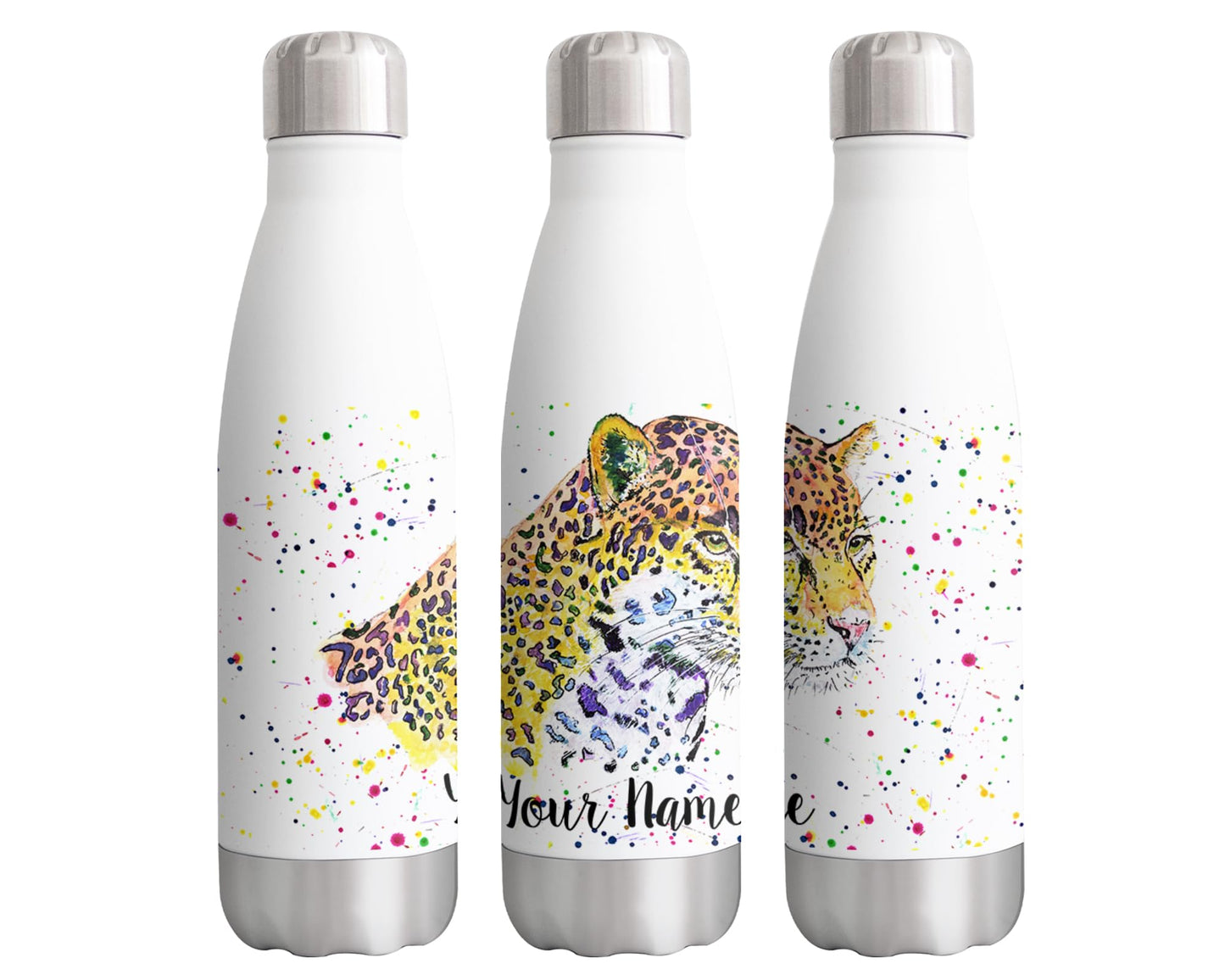 Vixar Jaguar Personalised Custom Bottle with your Text/name Safari wild animal Big Cat Panthera wotercolour Bottle Double Wall Insulated Stainless Steel Sport Drinks 500ml