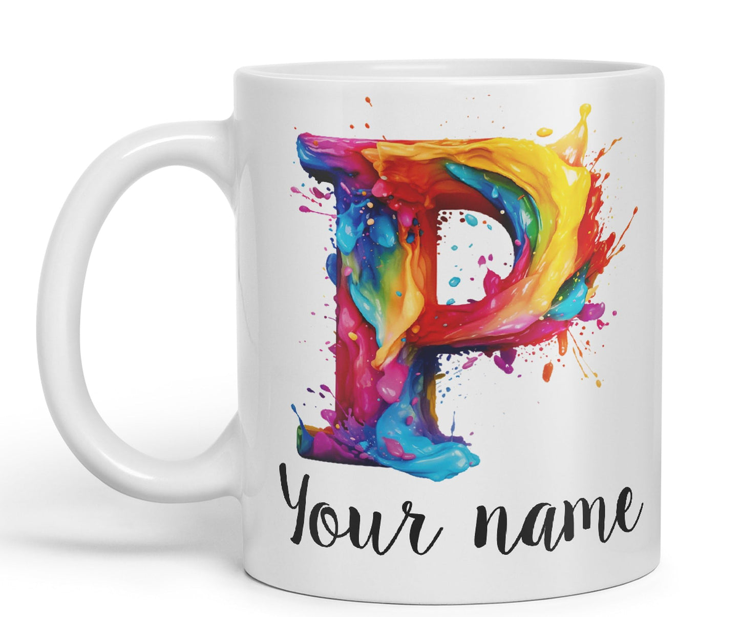 Personalised Letter P mug, Alphabet cusomized custom Letter P Monogram watercolour Ceramic Coloured Mug Cup for Tea Coffee Hot brew 330ml 11Oz Gift