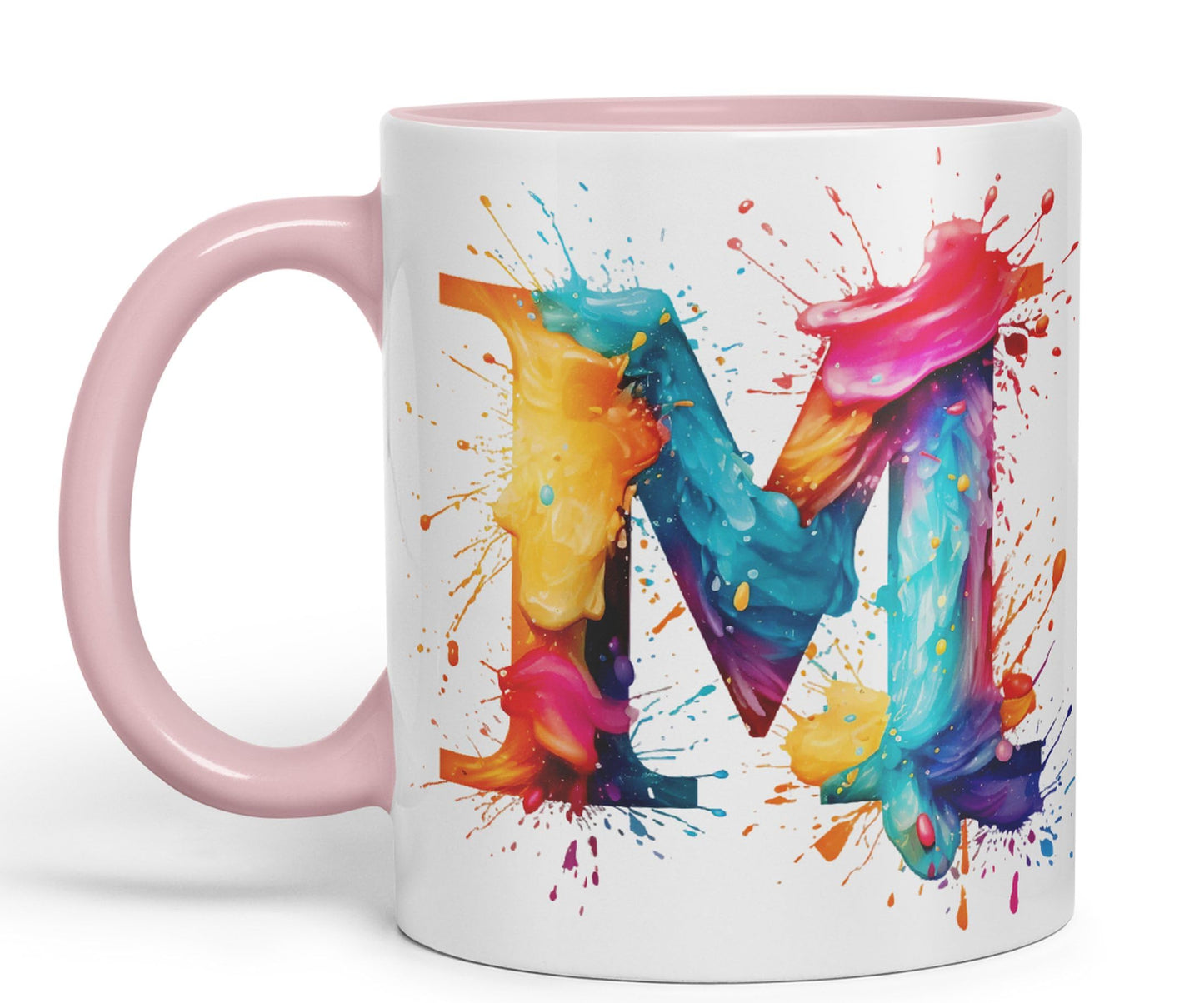 Letter M mug, Alphabet Letter M Monogram watercolour Ceramic Coloured Mug Cup for Tea Coffee Hot brew 330ml 11Oz Gift