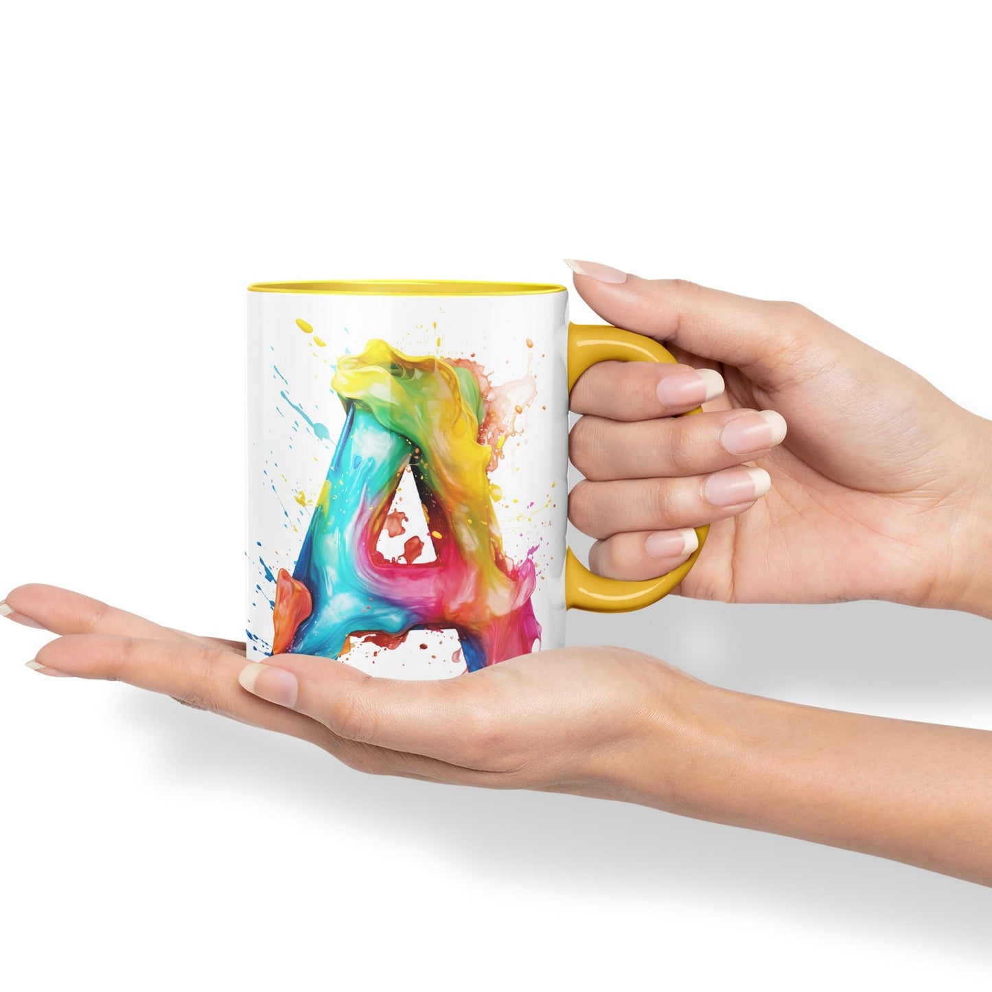 Letter A mug, Alphabet Letter A Monogram watercolour Ceramic Coloured Mug Cup for Tea Coffee Hot brew 330ml 11Oz Gift