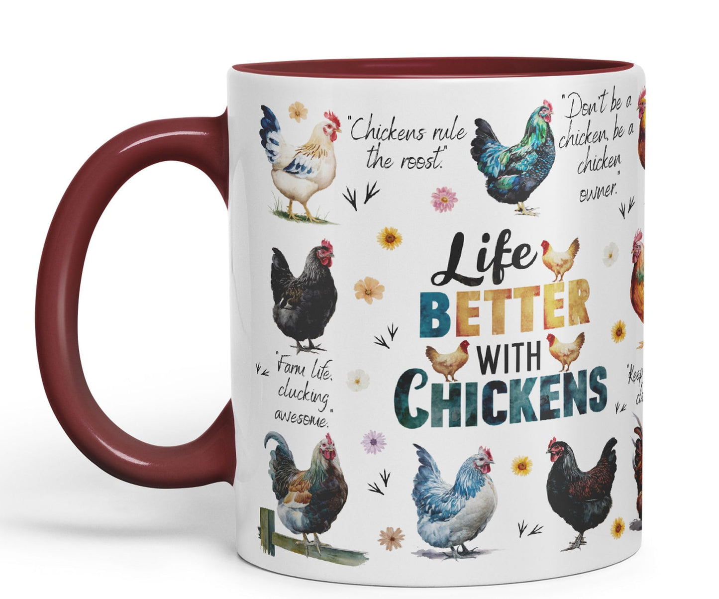 Life Better with Chickens Joke sarkasm Sarcastic Ceramic Coloured Mug Cup for Tea Coffee Hot Brew 330ml 11Oz Gift