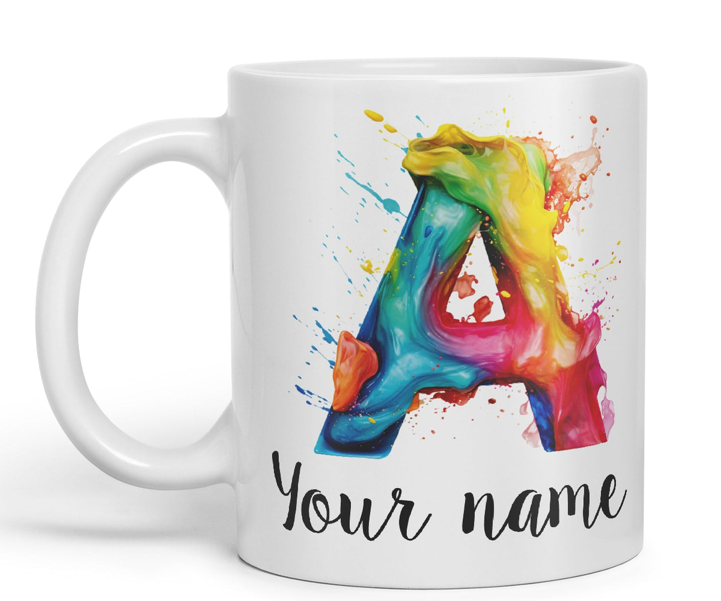 Personalised Letter A mug, Alphabet cusomized custom your Letter A Monogram watercolour Ceramic Coloured Mug Cup for Tea Coffee Hot brew 330ml 11Oz Gift