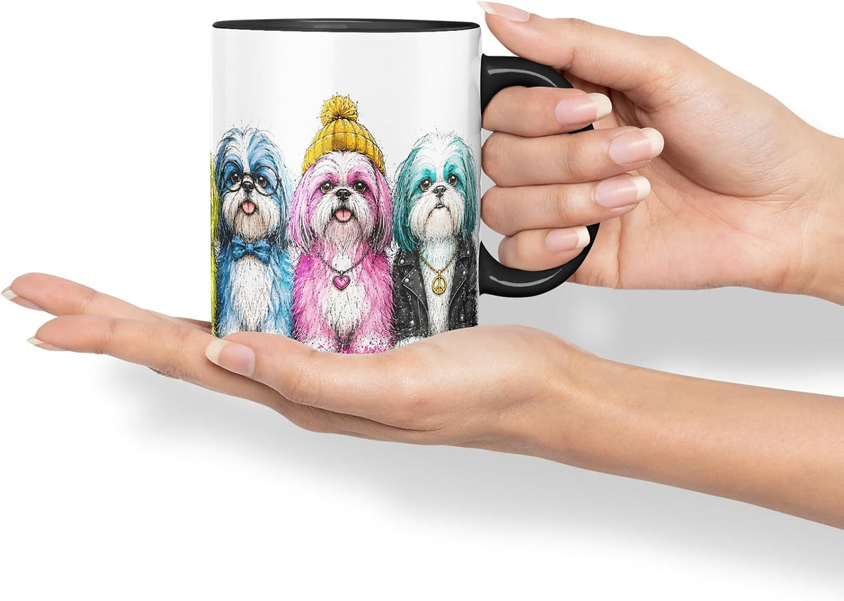Vixar Shih Tzu Dog Mug – Cute Shih Tzu Coloured Ceramic Mug Cup Gift, 11oz (Black)
