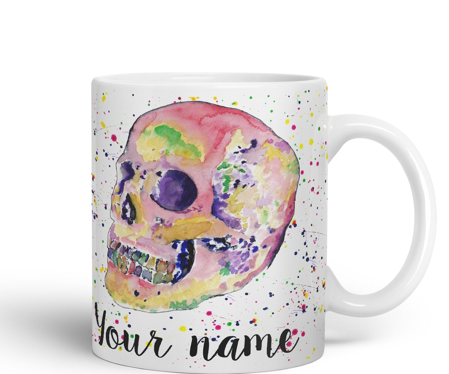 Vixar Personalised with Your Text Skull Watercolour Art Coloured Ceramic Mug Cup Gift 330ml 11oz Custom Work Office Tea Coffee (O2)