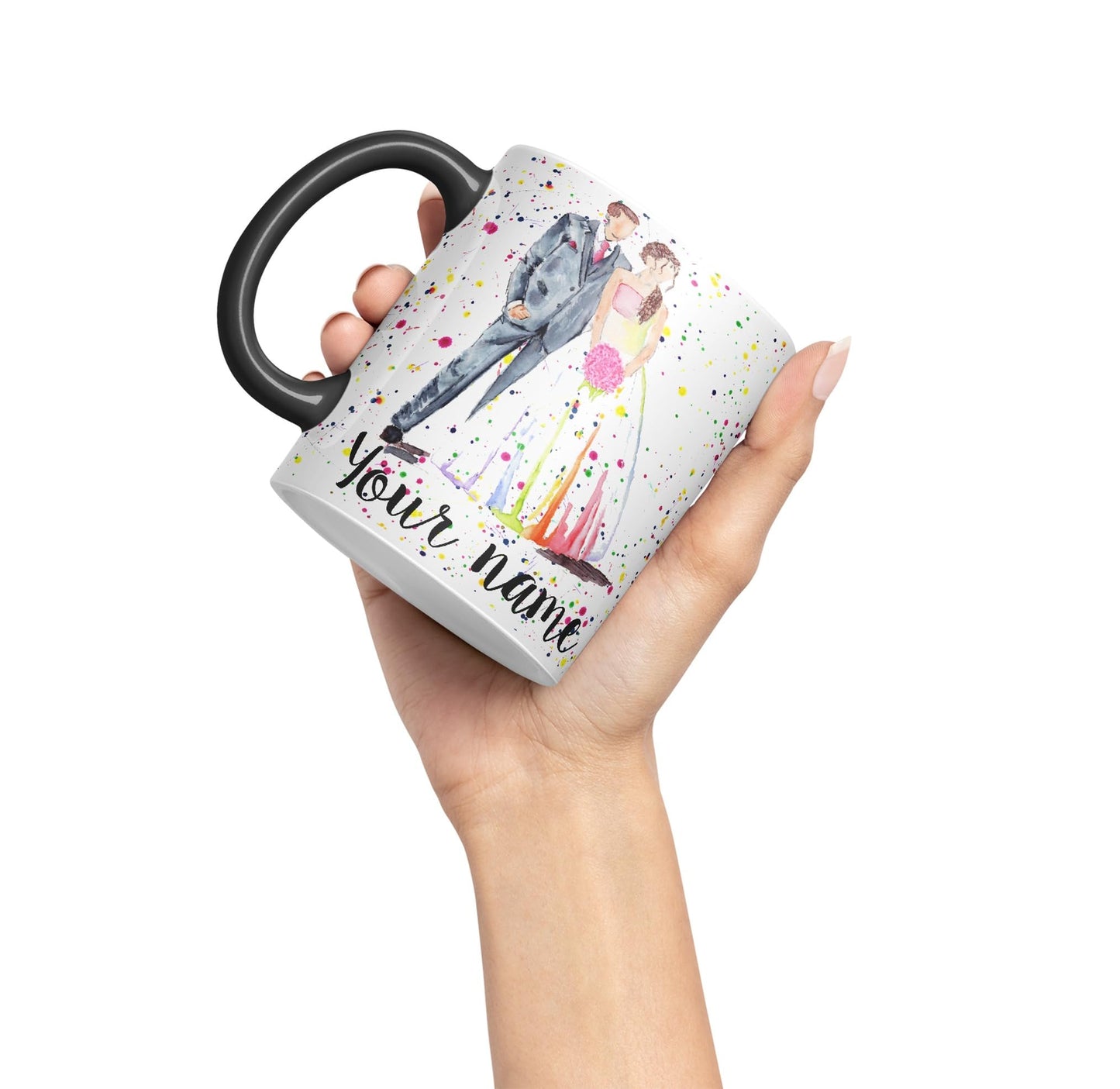 Vixar Personalised with Your Text Wedding Mr and Mrs Bride and Groom Art Coloured Ceramic Mug Cup Gift 330ml 11oz Custom Work Office Tea Coffee